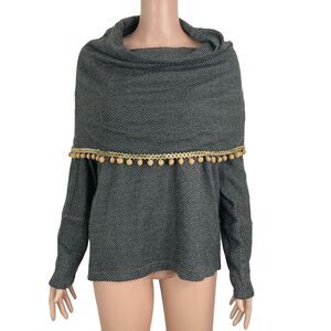 Mystree Sweater Oversize Womens Small Off Shoulder Fringe Multicolor